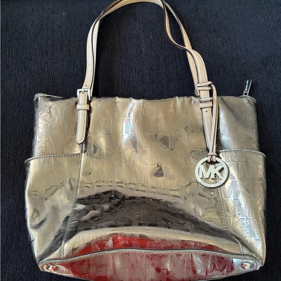 Michael Kors Bag Womens Signature Jet Set Sliver Monogram Shoulder Logo Tote - Picture 5 of 9